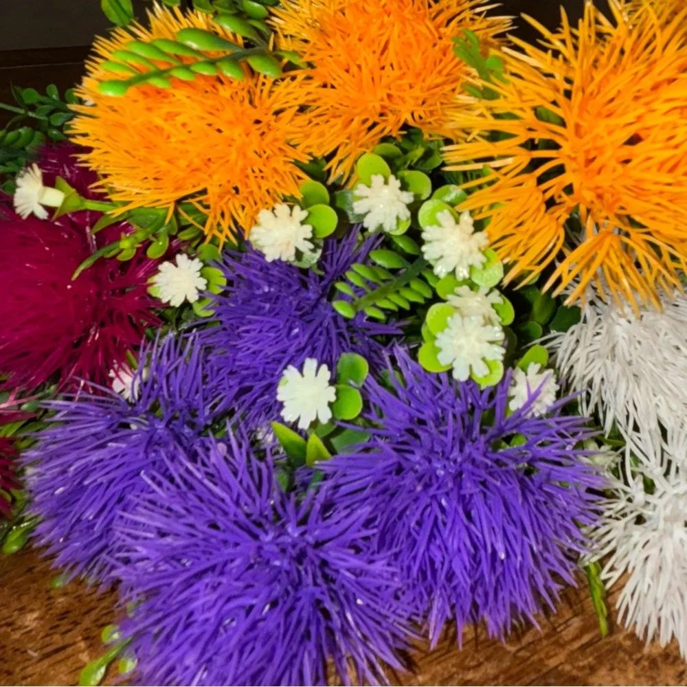 4 Bundles Artificial Flowers Fake Outdoor Plants Faux Vibrant Multicolor